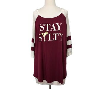 Boutique Plus Tunic Top Comfy Soft Varsity Womens Size 2X Stretch 3/4 Sleeve